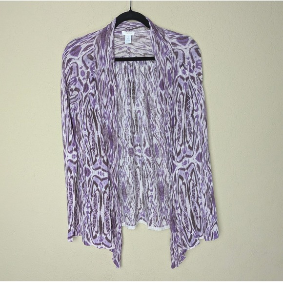 Chico's Purple Animal Print Open Front Cardigan Size 2 (M/L) Lightweight Drape - Picture 1 of 8